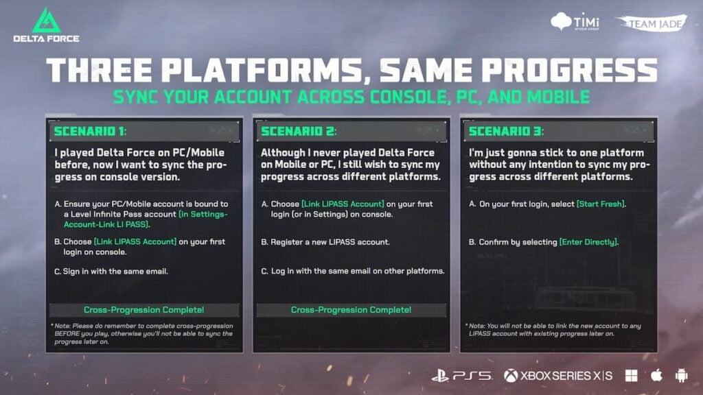 Delta Force cross progression instructions