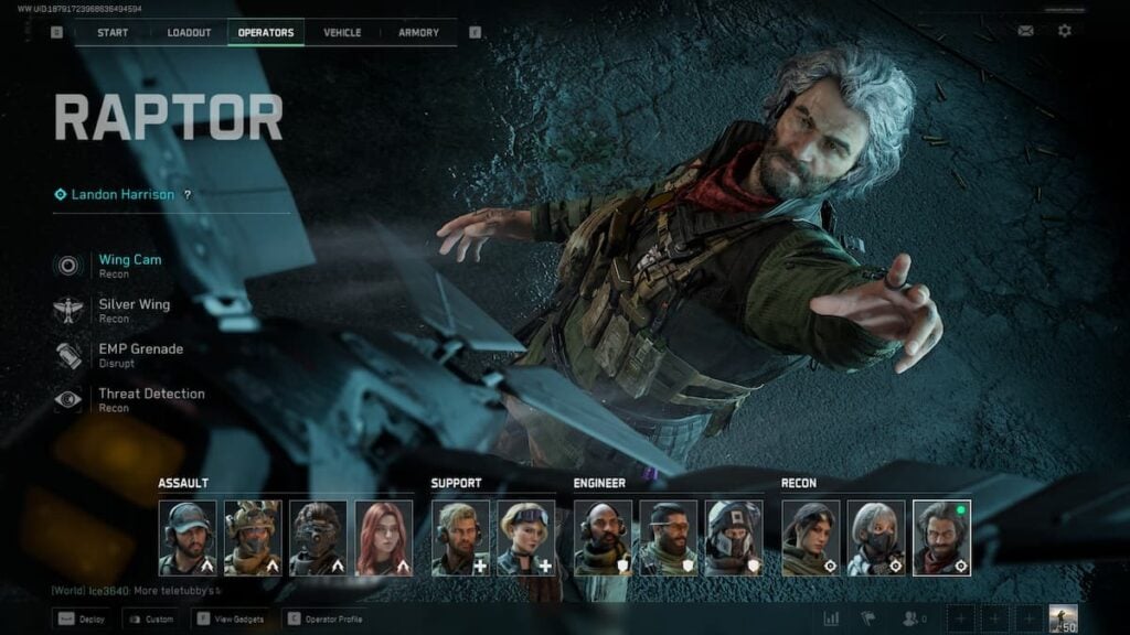 Raptor in Delta Force Operator select