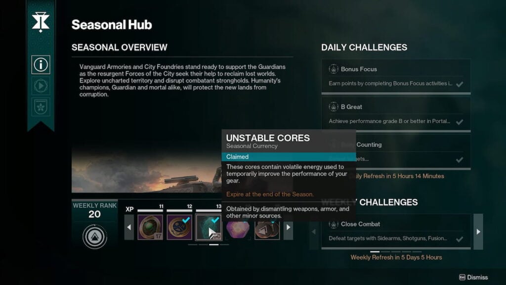 Seasonal Hub Unstable Rewards in Destiny 2