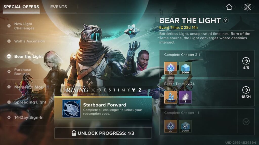 Bear the Light event in Destiny Rising