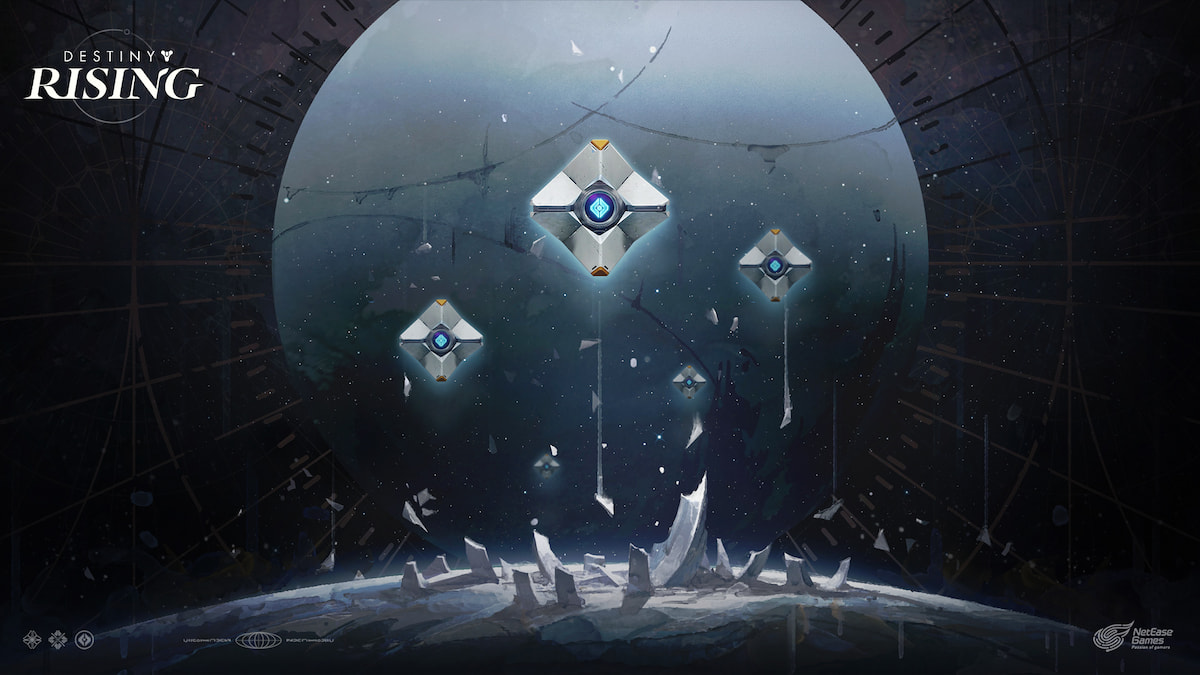 Ghosts flying in front of the Traveler in Destiny Rising