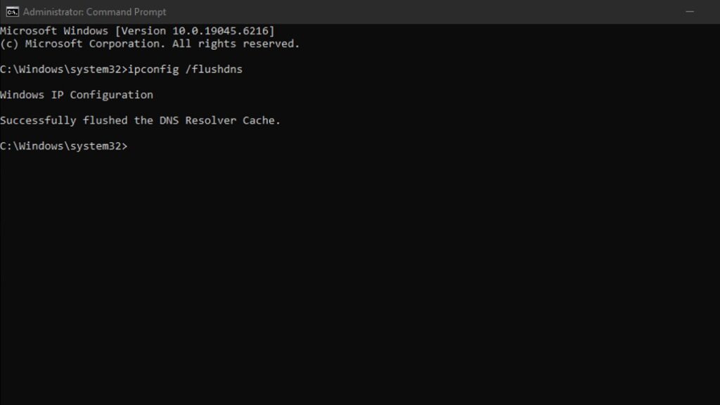 a screenshot of flushing the DNS