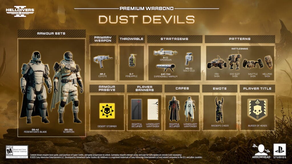 Dust Devils Warbond rewards in Helldivers 2