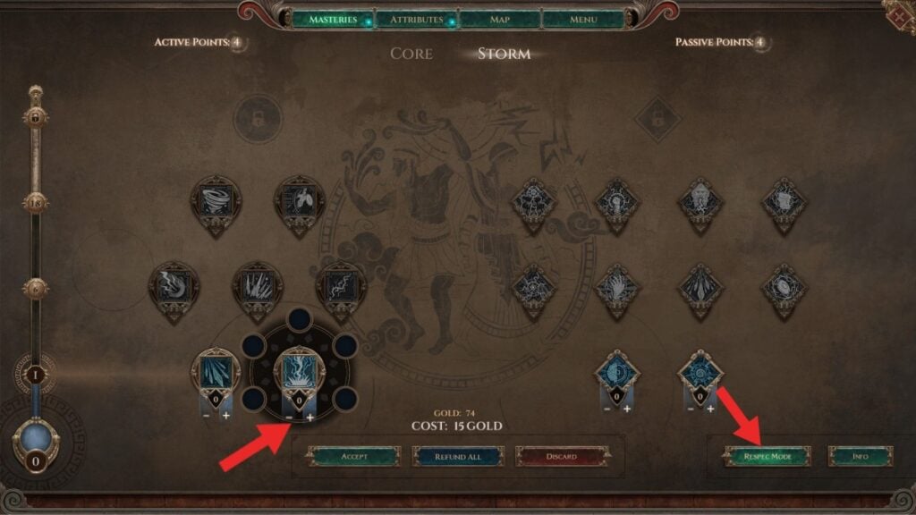 a screenshot of respec Masteries in Titan Quest 2
