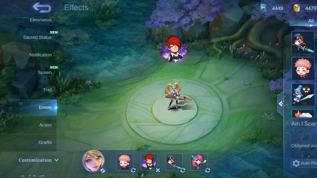in-game screenshot of the emote menu in Mobile Legends.