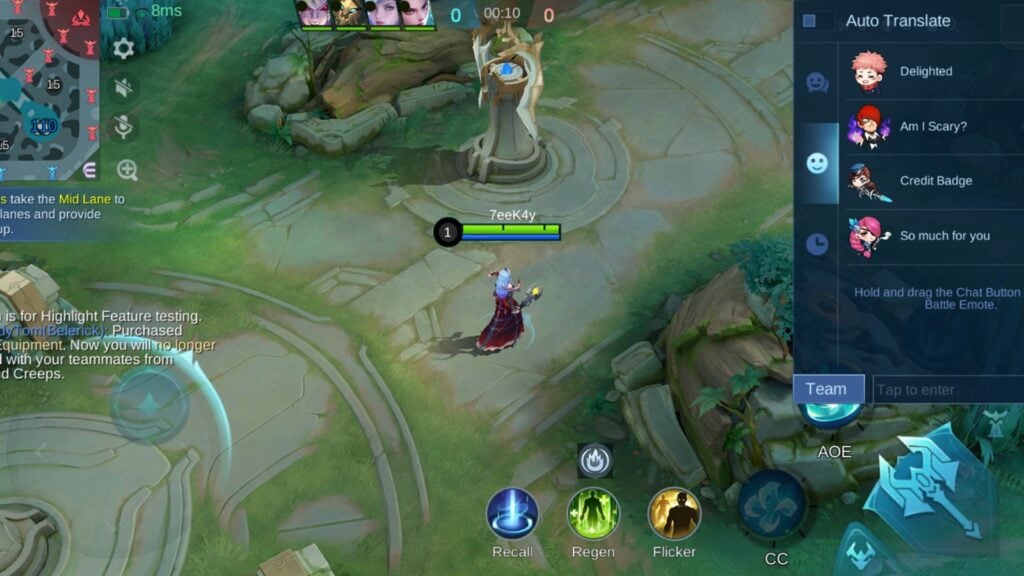 in-game screenshot featuring the emote tab in the quick-chat menu of Mobile Legends.