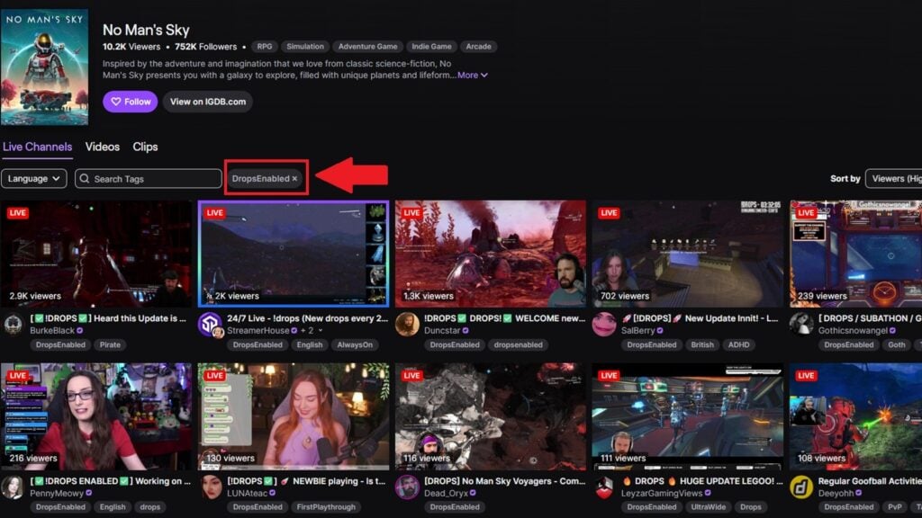 screenshot of the Twitch website.
