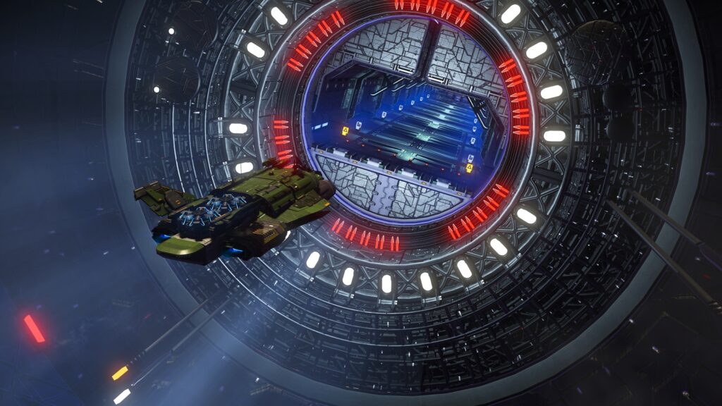 screenshot of a starship in No Man's Sky.