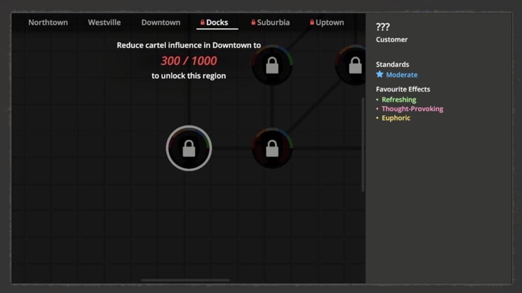 screenshot of Schedule 1 showing locked regions on the map.