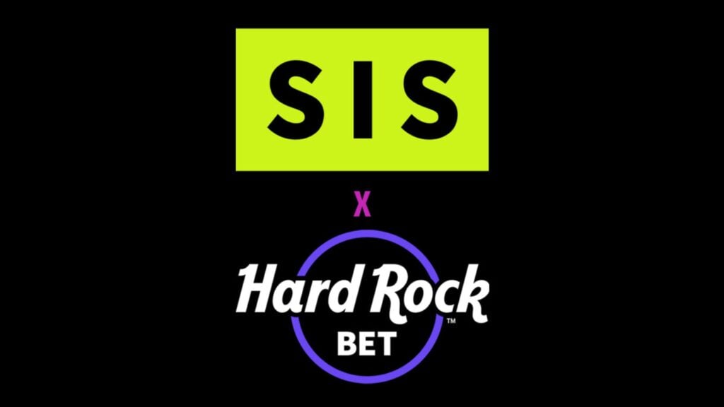 SIS and Hard Rock Bet Sportsbook logos in key image for the partnership between the two companies.