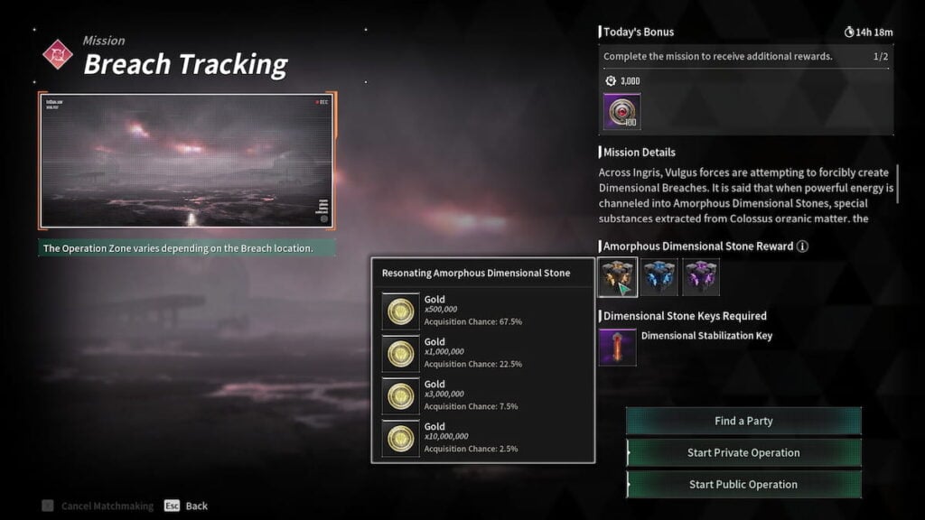 Breach Tracking activity screen in The First Descendant