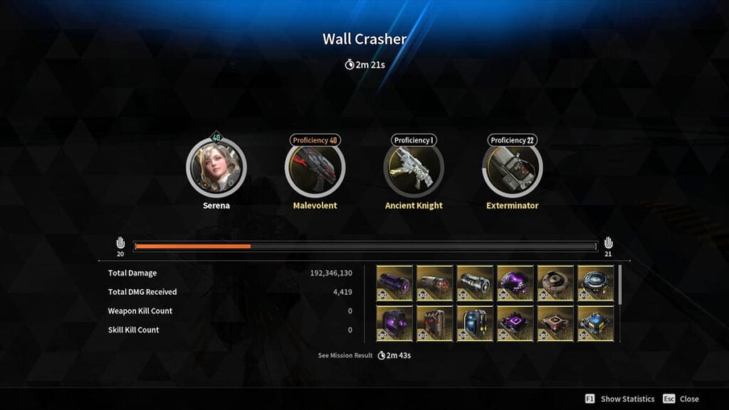 Wall Crasher reward screen in The First Descendant