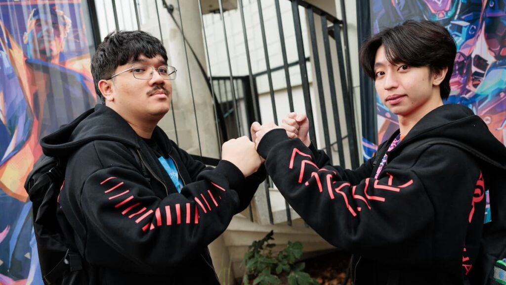 jawgemo (L) of G2 Esports and f0rsakeN of Paper Rex ahead of their matchup at VALORANT Champions Paris Playoffs Stage Day 1 at Les Arènes de Grand Paris Sud on September 25, 2025 in Paris, France