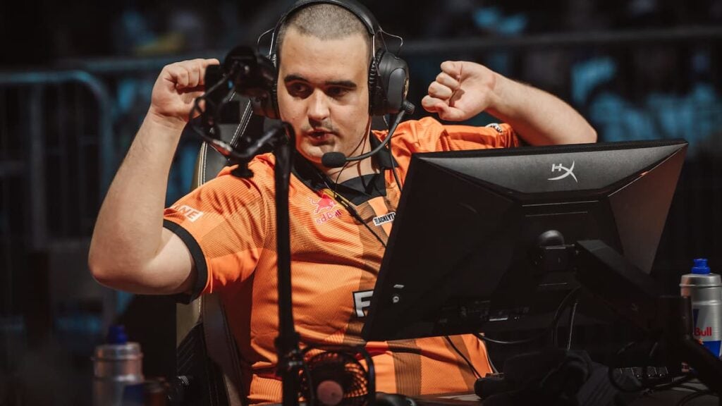 Doma of Fnatic reacts onstage at VALORANT Champions Paris Playoffs Stage Day 4 at Les Arènes de Grand Paris Sud on September 28, 2025 in Paris, France