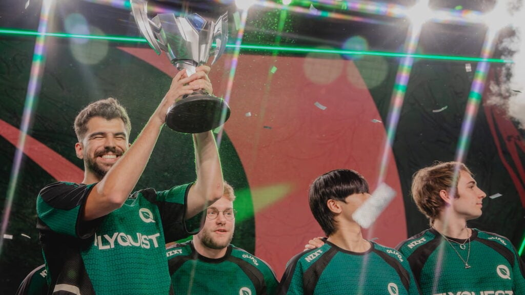 Bwipo, Inspired, Quad, and Busio of FLyQuest on stage during LTA North Split 3 Finals at the Riot Games Arena on September 7, 2025 in Los Angeles, California.