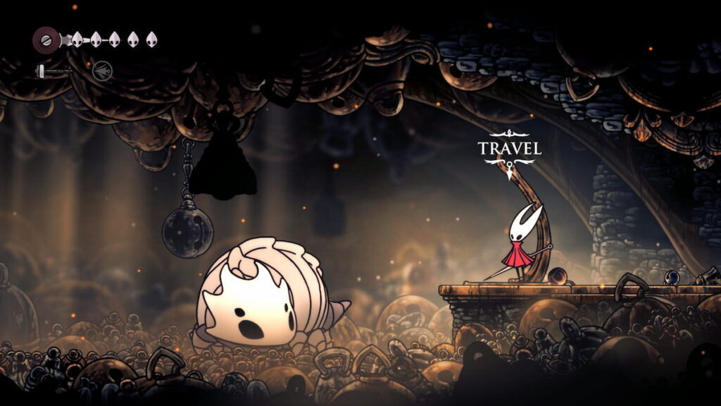 Picture showing Bell Beast fast travel in Hollow Knight Silksong.