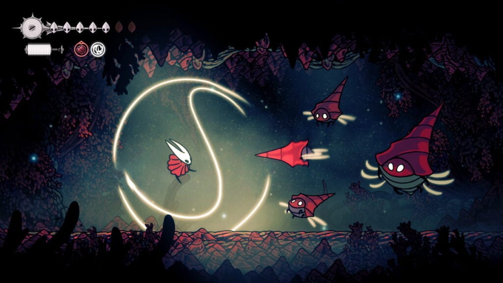 Picture showing Hornet facing enemies in Hollow Knight Silksong.