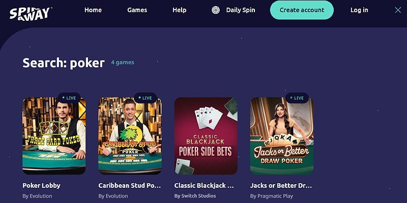 SpinAway Casino CA - Poker