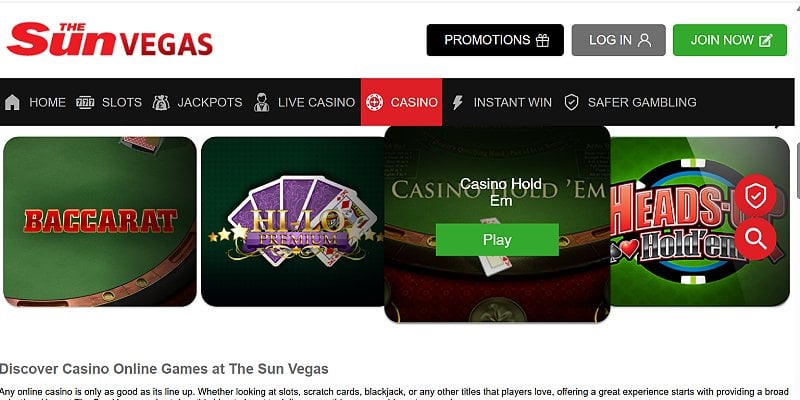 SunVegas Casino UK - Poker