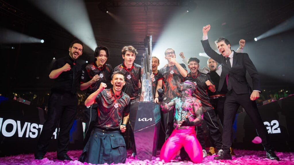 Picture showing G2 Esports lifting LEC trophy in Caja Mágica, Madrid, Spain - 28 September. G2 vs MKOI.