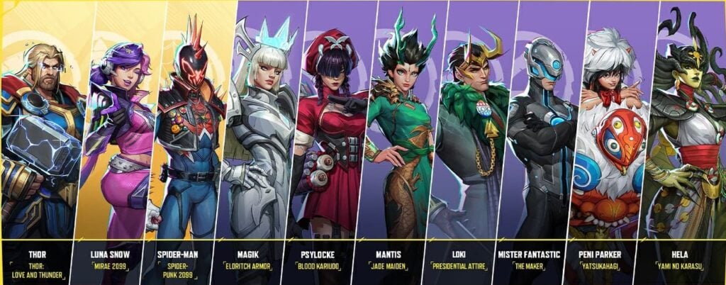 All Marvel Rivals skins eligible for the College Perks program in season four