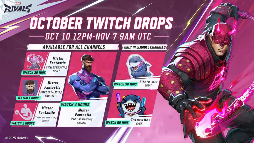 Picture showing twitch drops for season 4.5 Marvel Rivals.