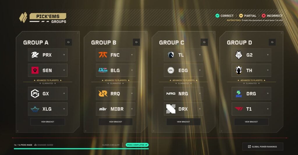 VALORANT Champions Paris Pick'ems page
