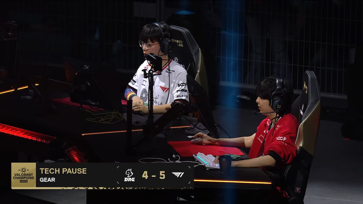 T1 VALORANT players during a tech pause at Champions Paris