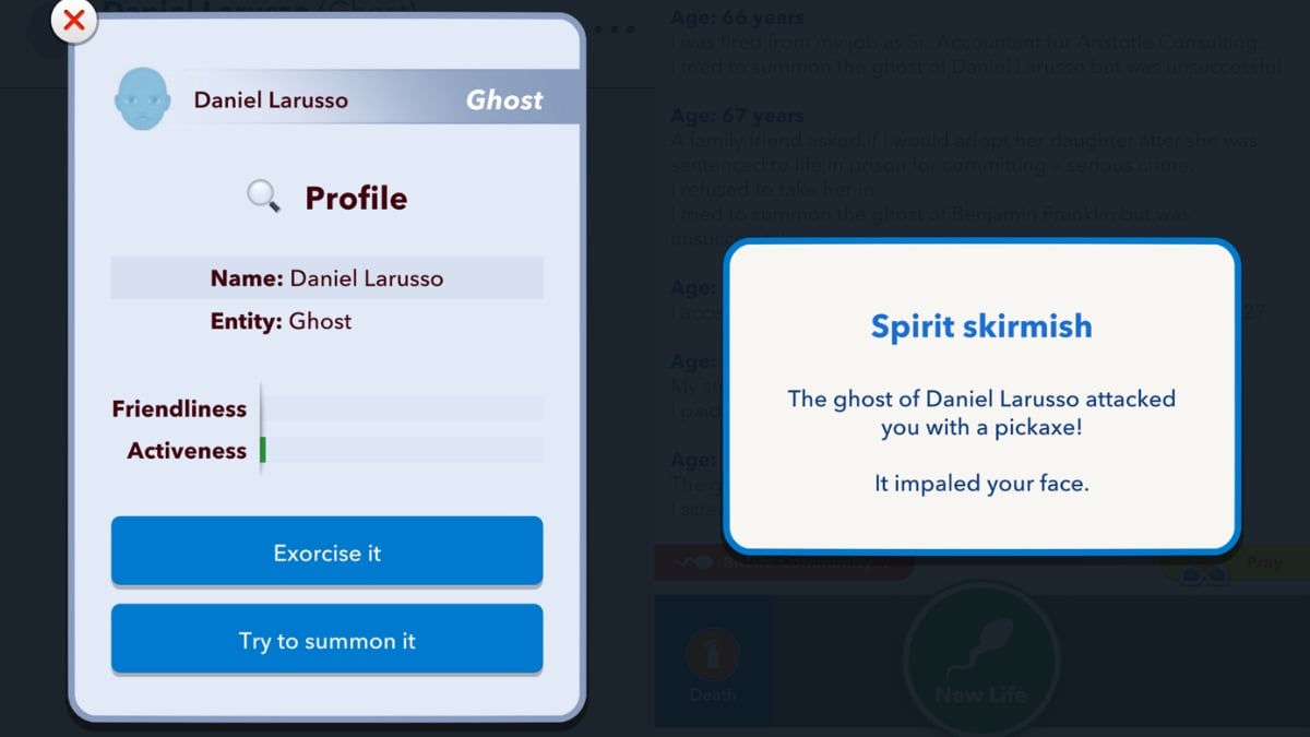 being attacked by a ghost in bitlife
