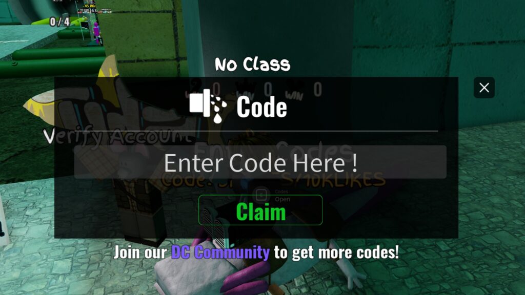 in-game screenshot of the code redeem page in Dead Sewers.