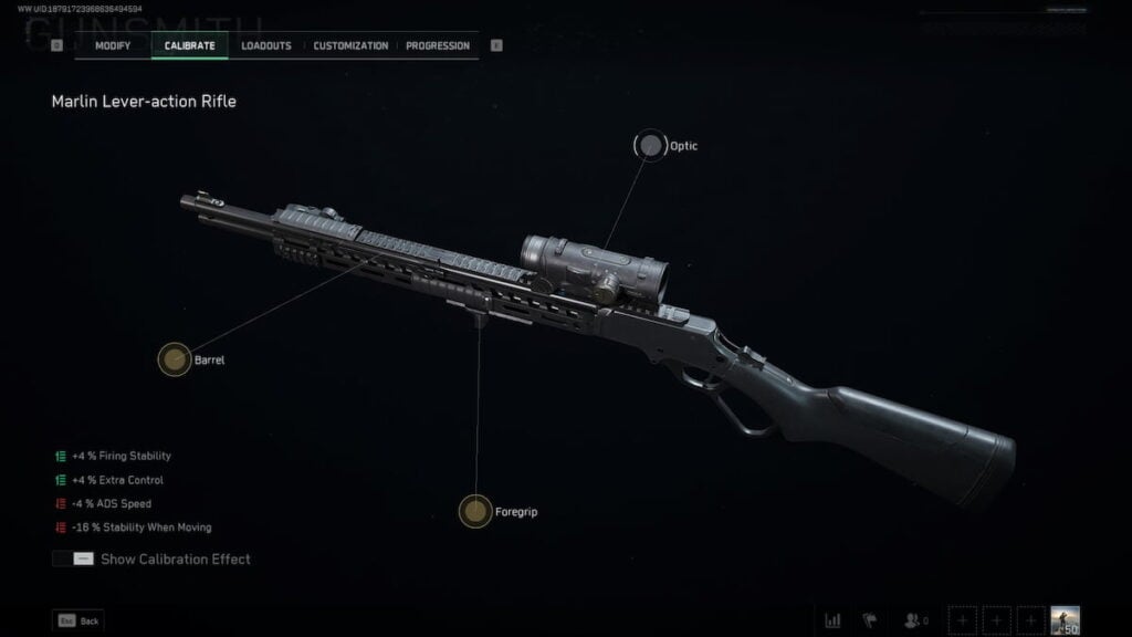 Marlin Lever-action rifle calibration settings in Delta Force