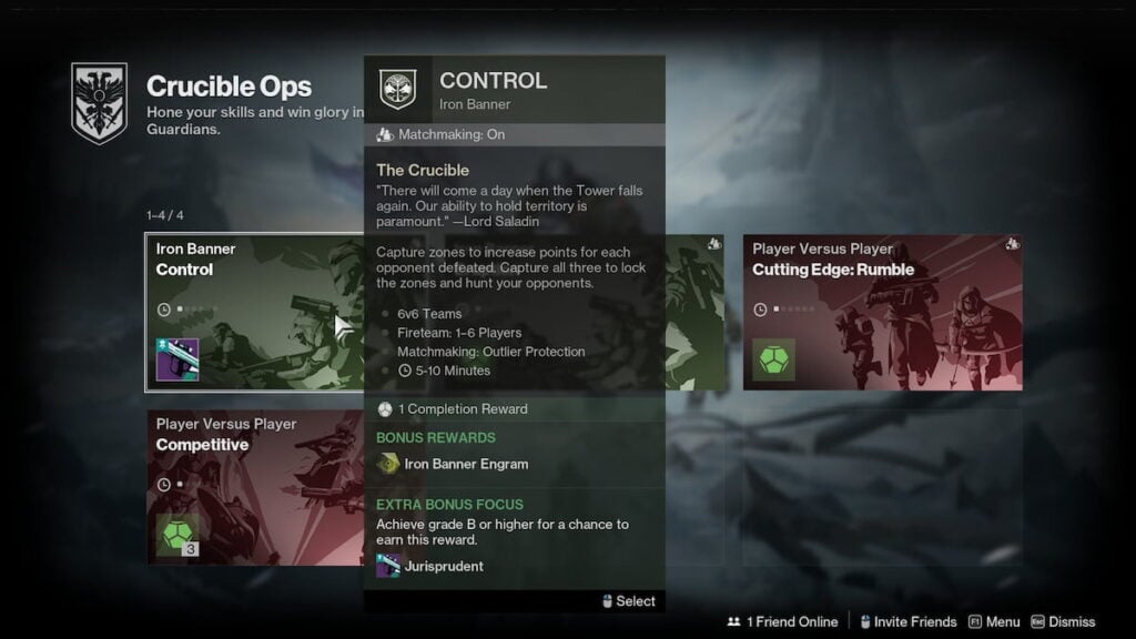 Iron Banner Control in the Portal in Destiny 2