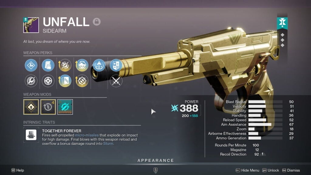 Unfall sidearm roll in Destiny 2