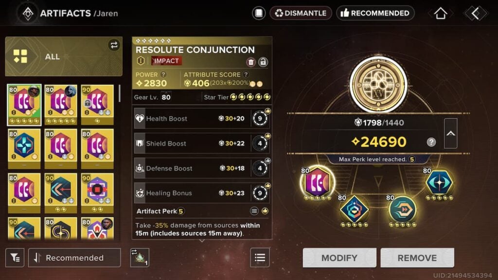 Artifact loadout screen in Destiny: Rising