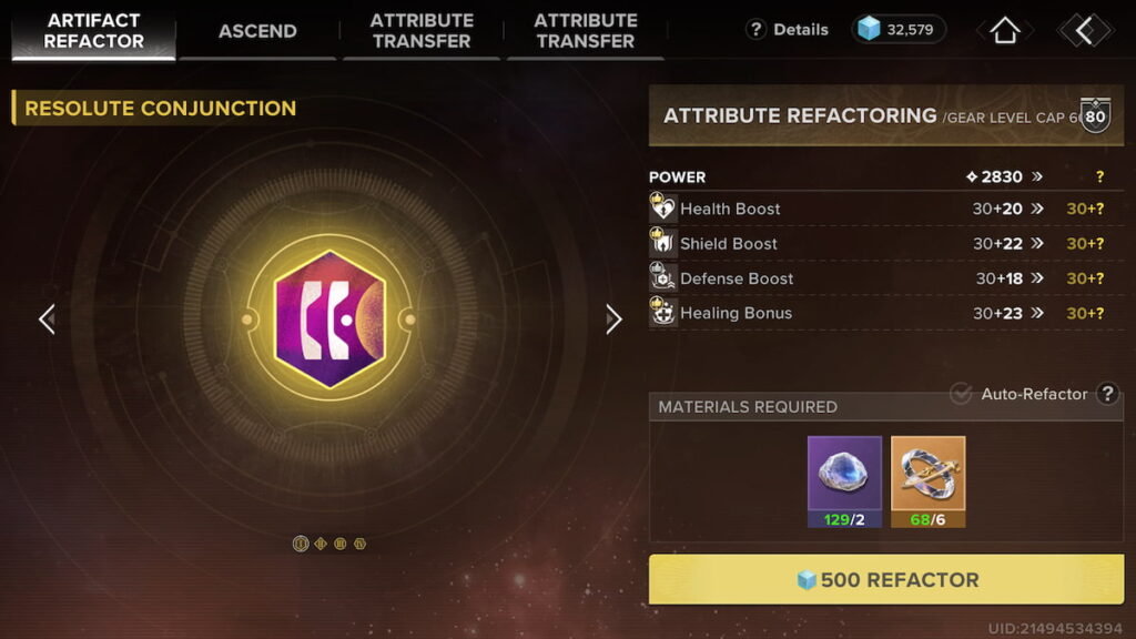 Artifact Refactor tab in Destiny: Rising