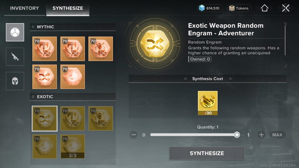 Exotic Weapon crafting  in Destiny: Rising
