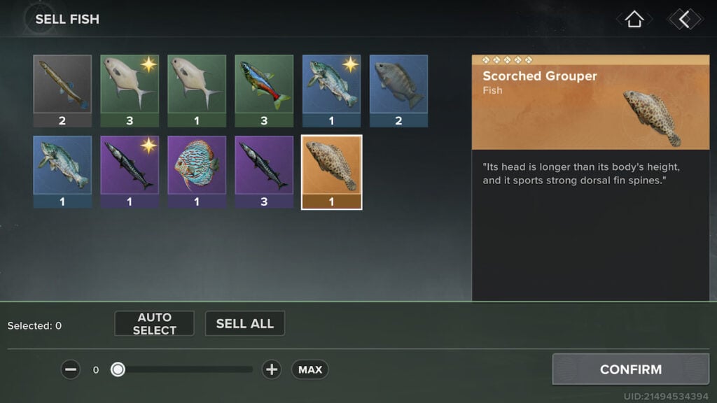 Fish selling menu in Destiny: Rising
