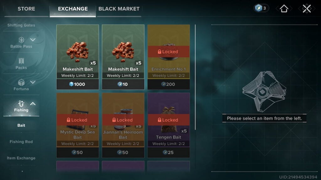 Destiny: Rising fishing exchange shop