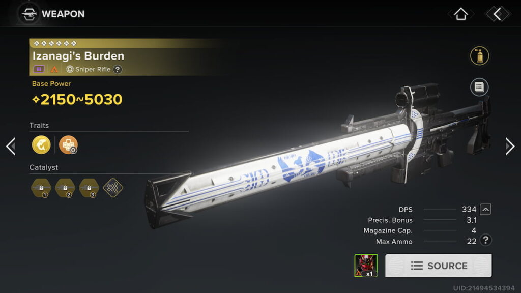 Izanagi's Burden sniper in Destiny Rising