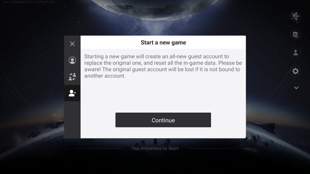 New game creation prompt in Destiny: Rising