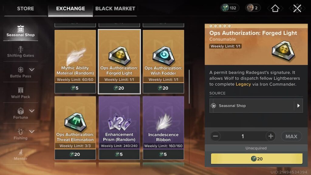 Seasonal Shop in Destiny Rising