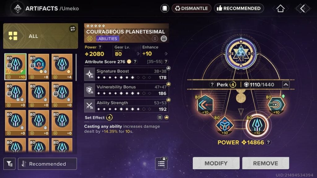 Umeko Artifacts in Destiny: Rising