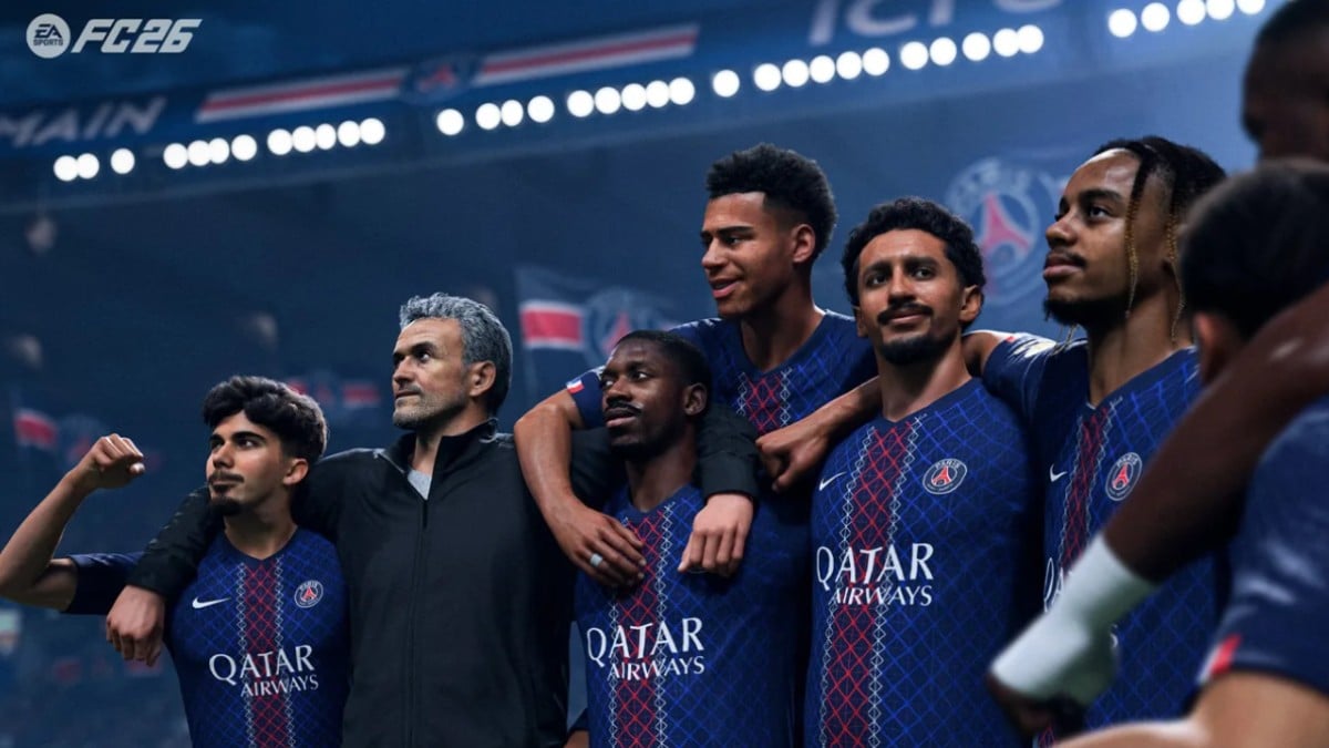 PSG players with Luis Enrique in EA Sports FC 26