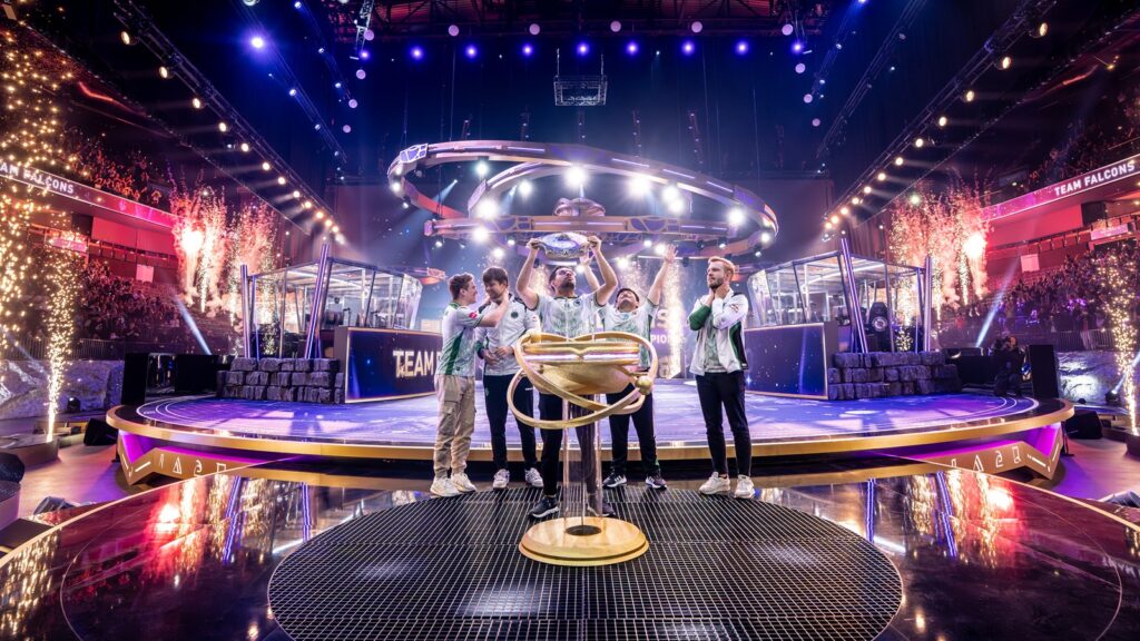 Photo of Team Falcons after winning TI 2025.