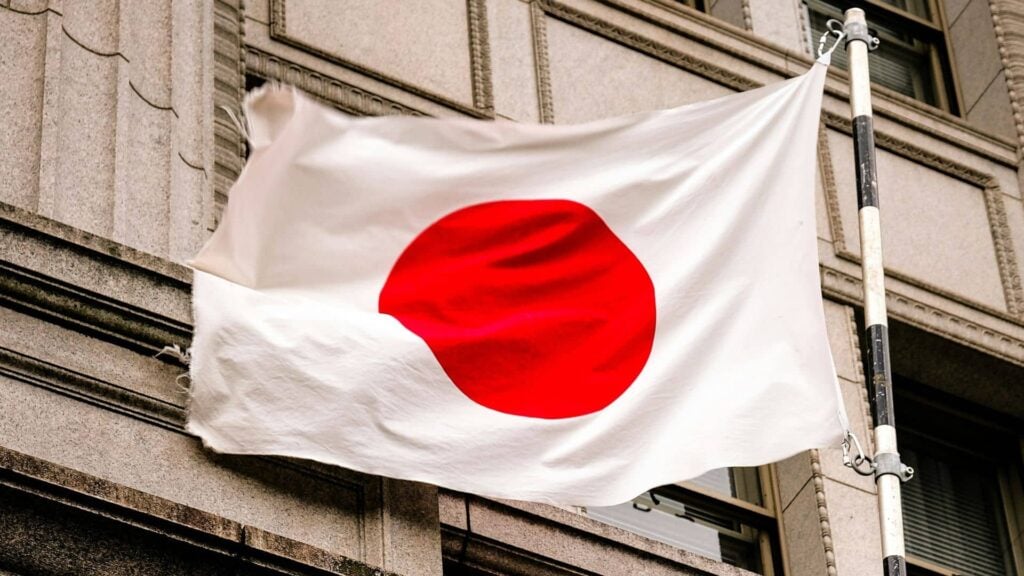 Japanese flag attached to a building