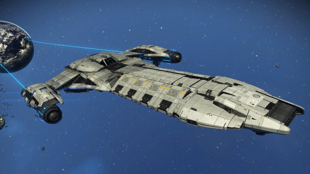 cover art for a battleship in No Man's Sky