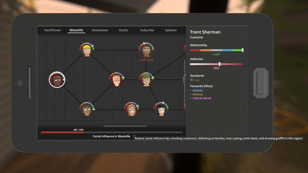 in-game screenshot of the contacts page in Schedule 1.