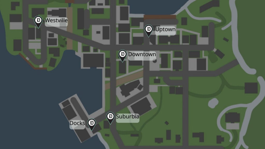 Screenshot featuring all the cartel dealer locations in Schedule 1.