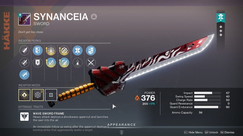 Synanceia sword  roll in Destiny 2