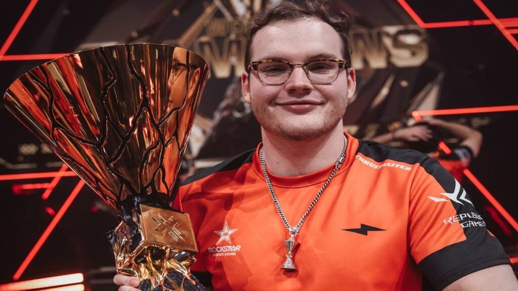 brawk of NRG poses for a photo with the trophy at VALORANT Champions Paris Grand Finals at Accor Arena on October 5, 2025 in Paris, France